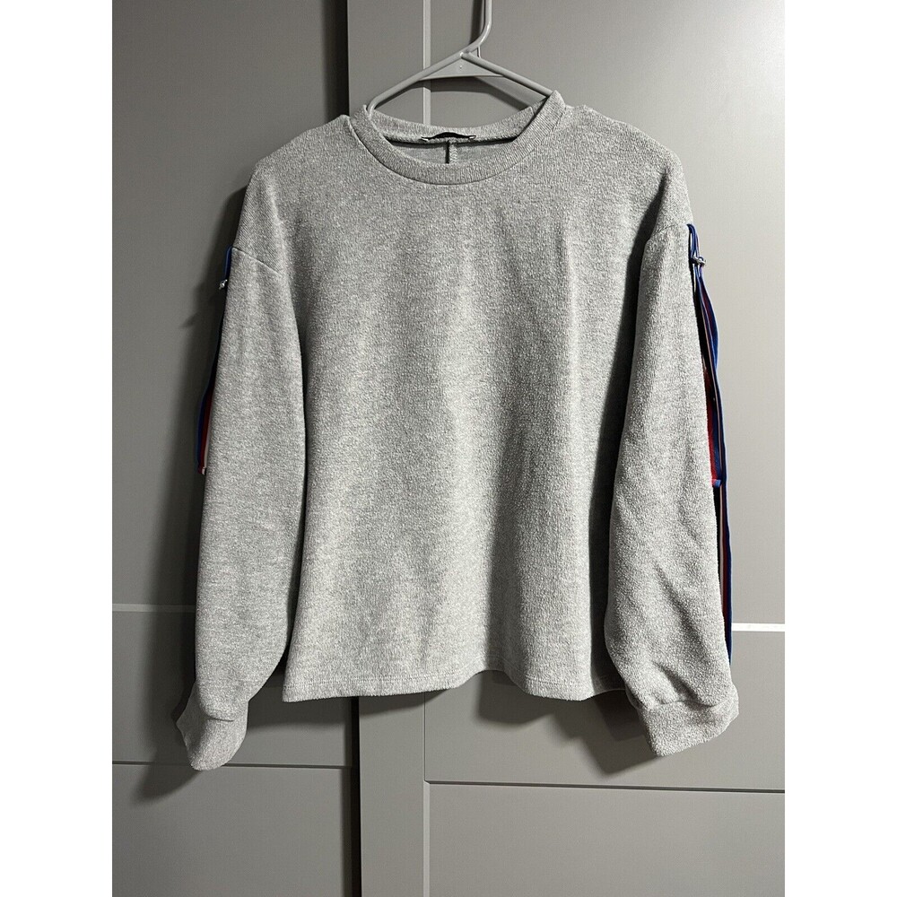 Zara Trafaluc Womens Crewneck Sweater W/ Suspender Arm Strap Gray Size Small
